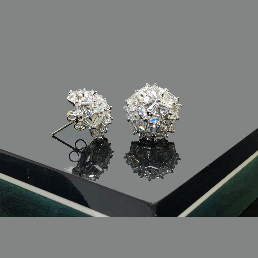 Elegant 3D American Diamond Stud Earrings - Gold Finish