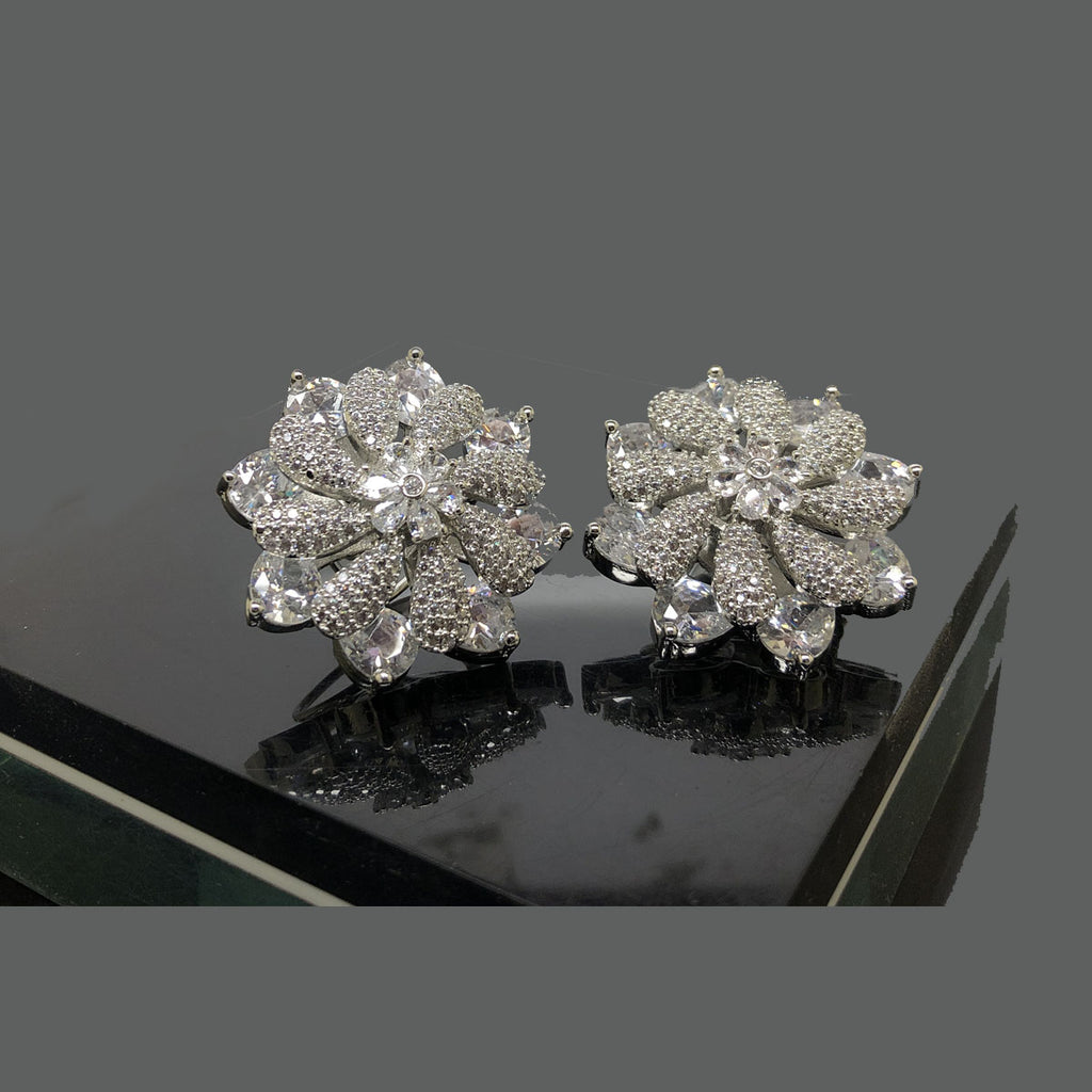 Luxury Floral Crystal Earrings - Silver & Gold Variants - Rs 2550