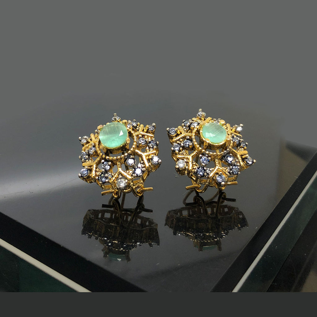 Golden Snowflake Diamond Stud Earrings