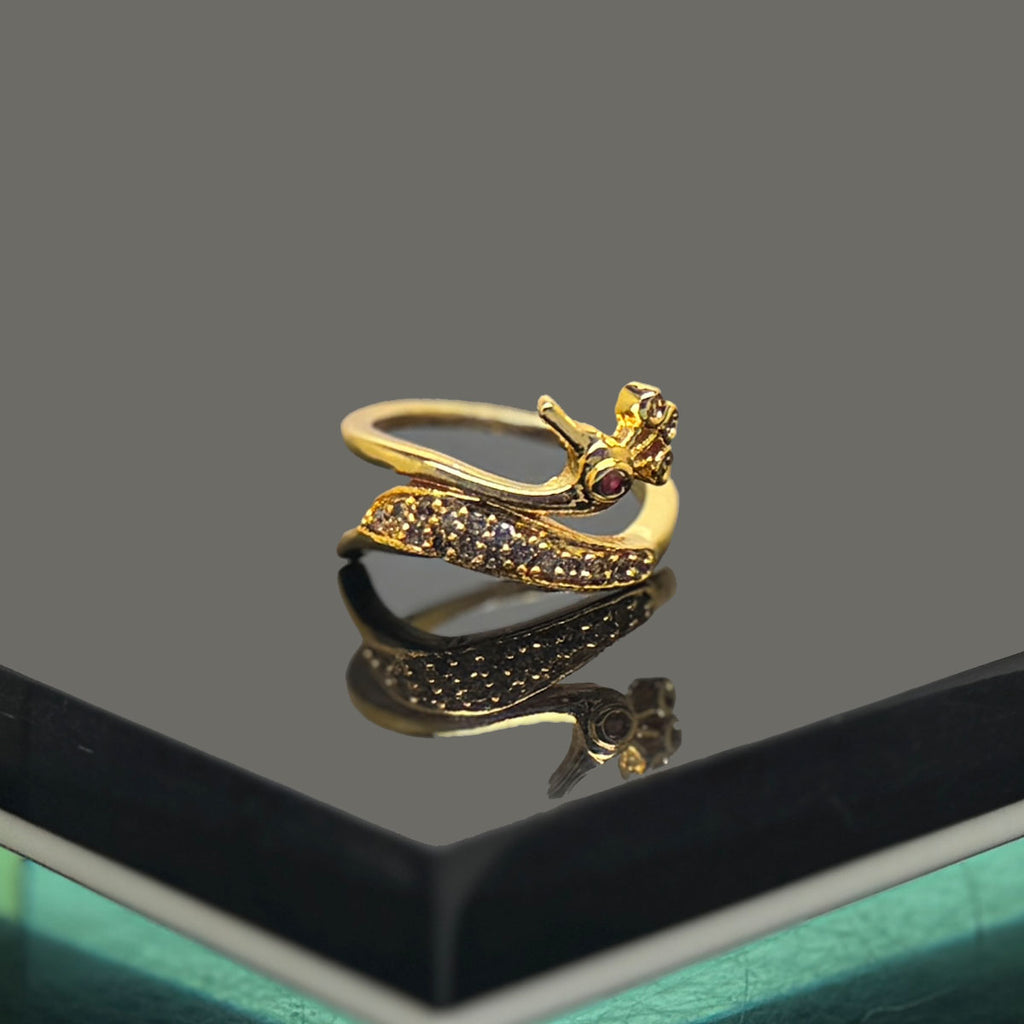 Elegant Floral American Diamond Adjustable Ring - Gold Finish