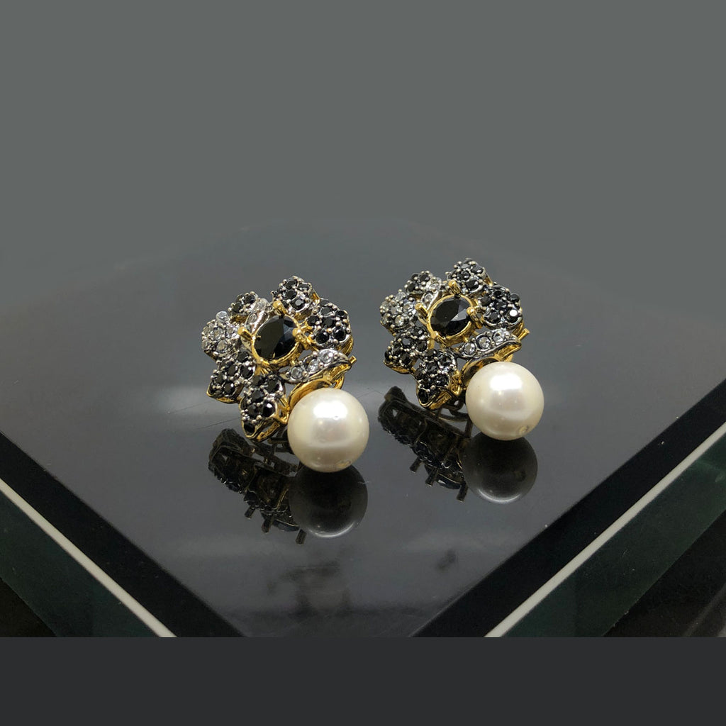 Crystal Flower Pearl Drop Earrings