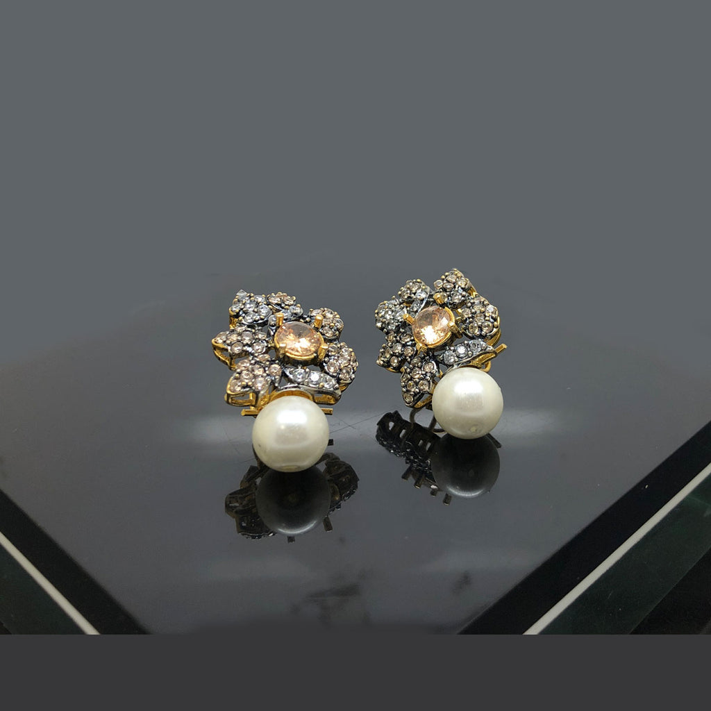 Crystal Flower Pearl Drop Earrings