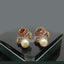 Gold Plated Pearl and Topaz Drop Earrings with Diamond Accents