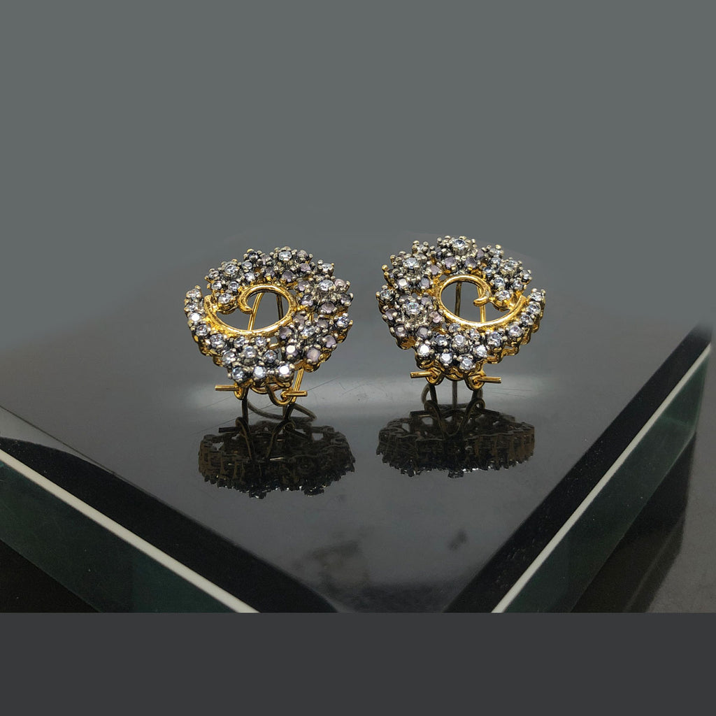 Gold Rhinestone Swirl Clip-On Earrings