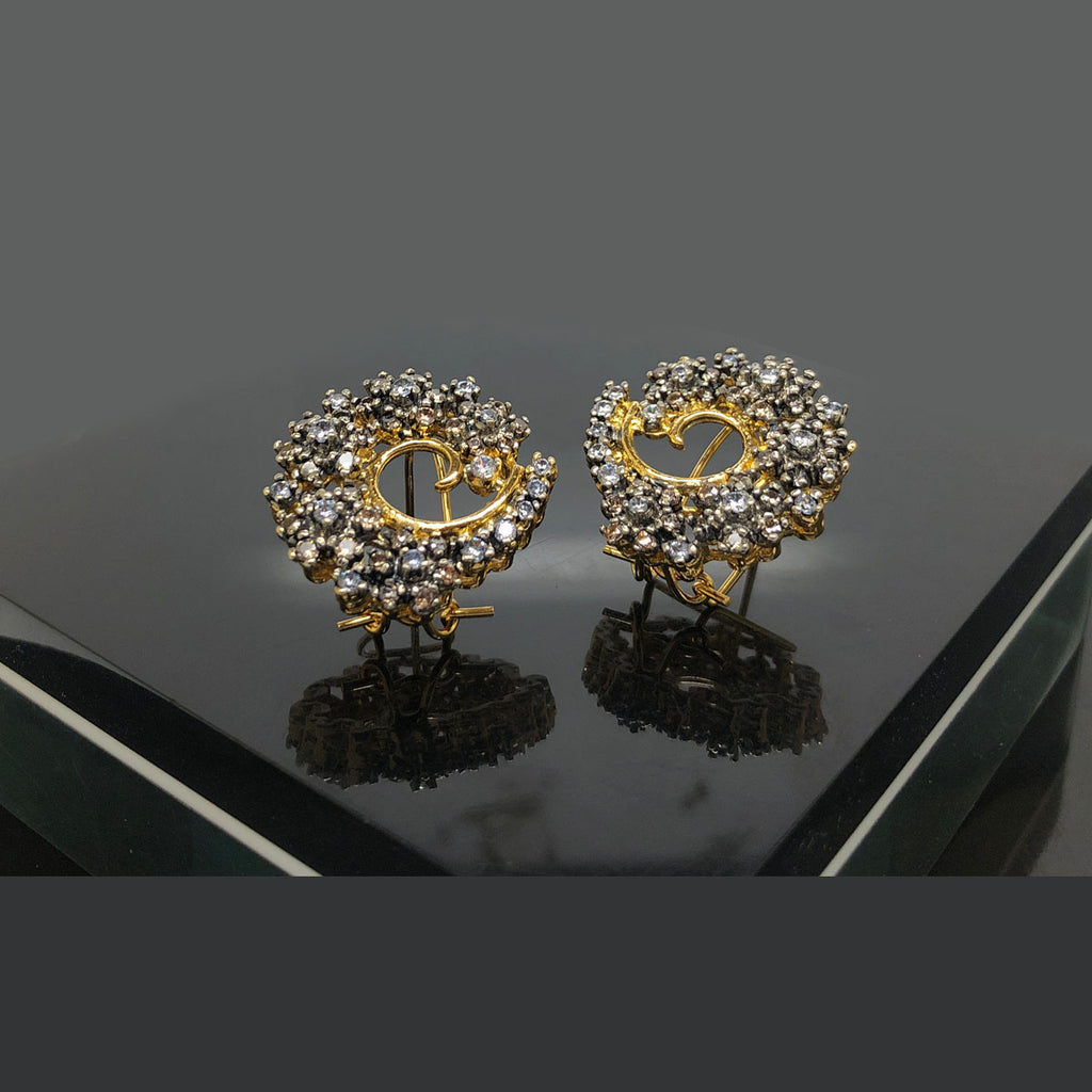 Gold Rhinestone Swirl Clip-On Earrings