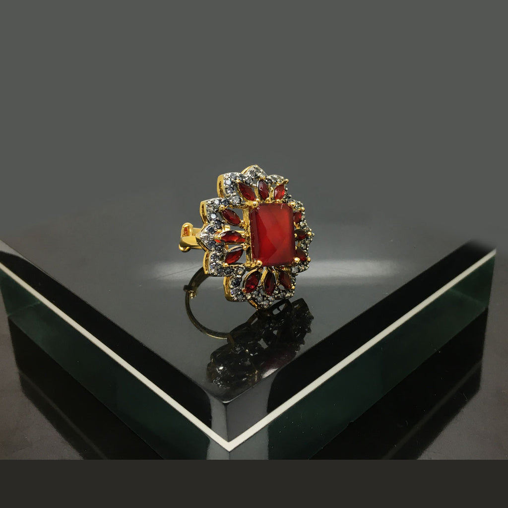 Luxury Rectangular Amber Stone Gold Ring