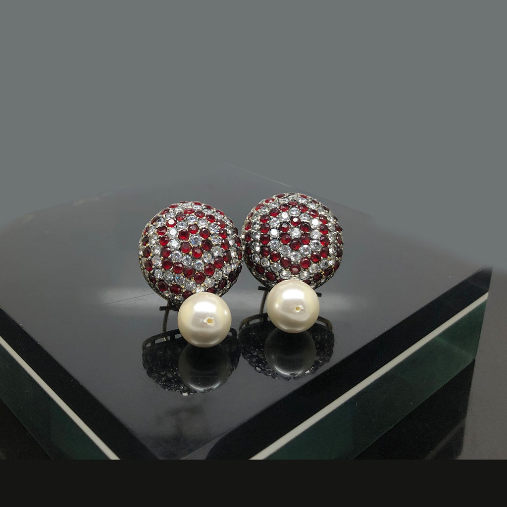 Elegant Pearl and Crystal Ball Stud Earrings