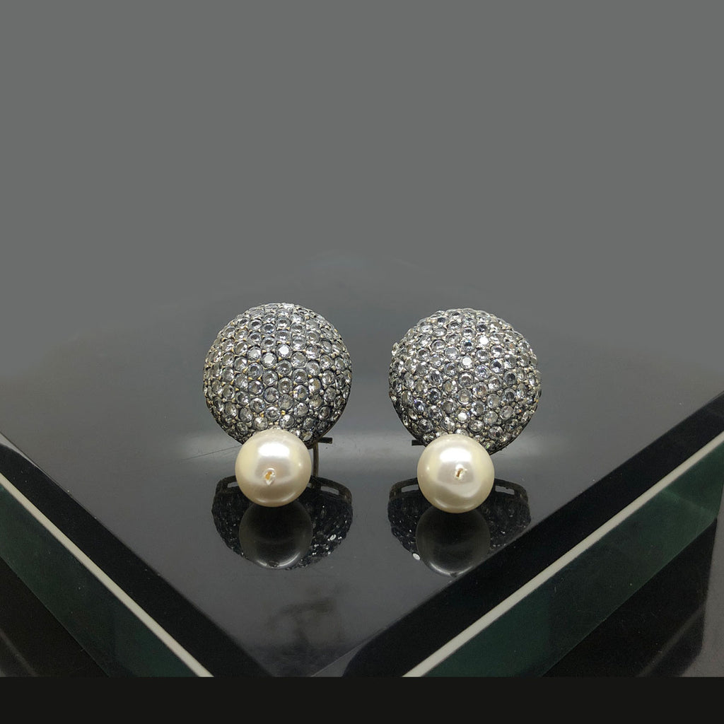 Elegant Pearl and Crystal Ball Stud Earrings