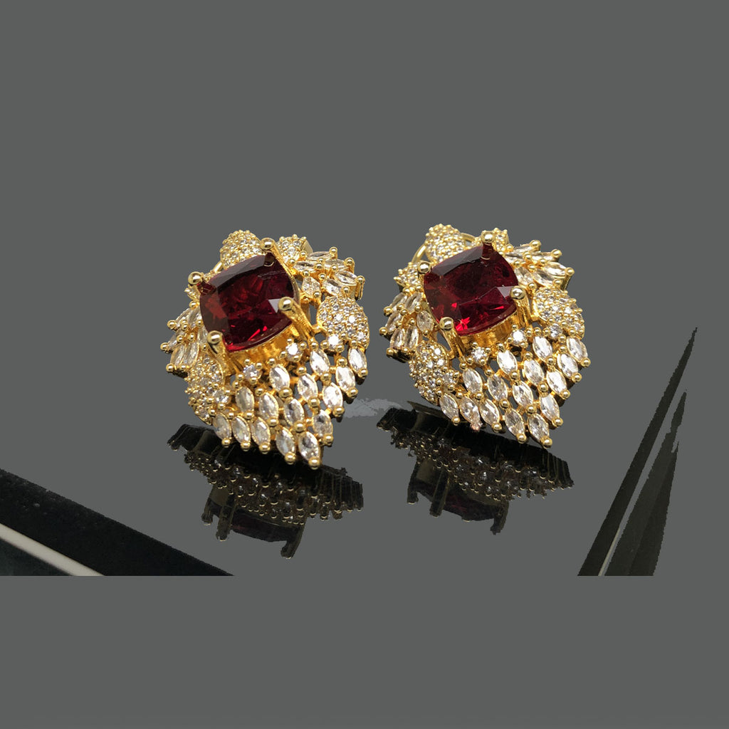 Elegant Gold Pink Stone Earrings with Crystal Detailing - Designer Jewelry