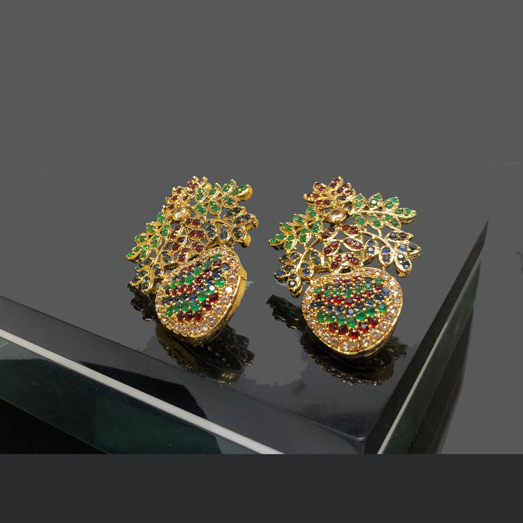 Luxury Floral Cluster Statement Earrings with Pear Shaped Pave Crystals