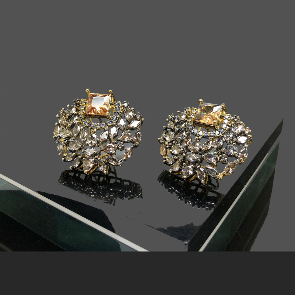 Luxurious Round Crystal Cluster Earrings with Crystals Square Stone