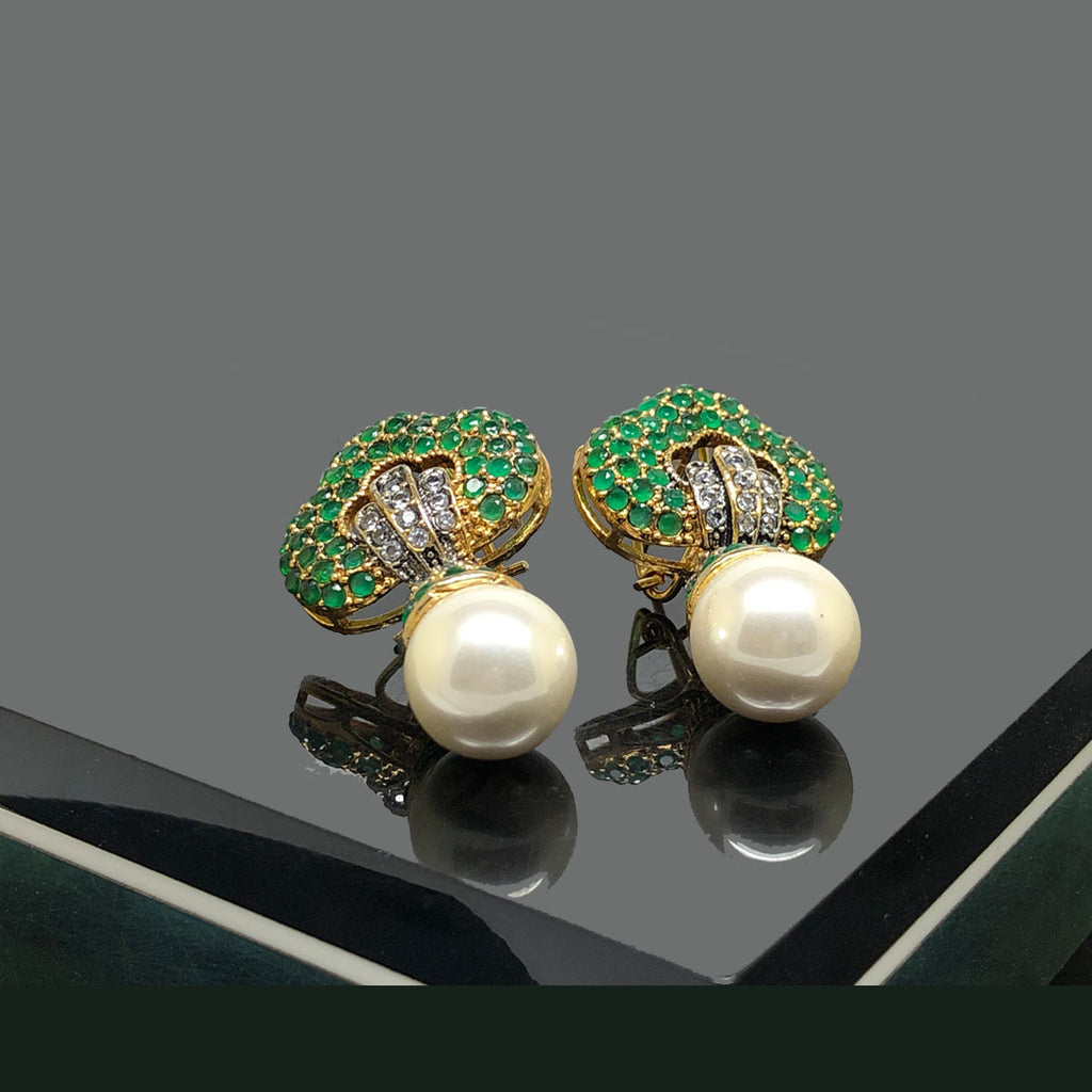 Gold-Plated Traditional Earrings with Pearl Embellishments