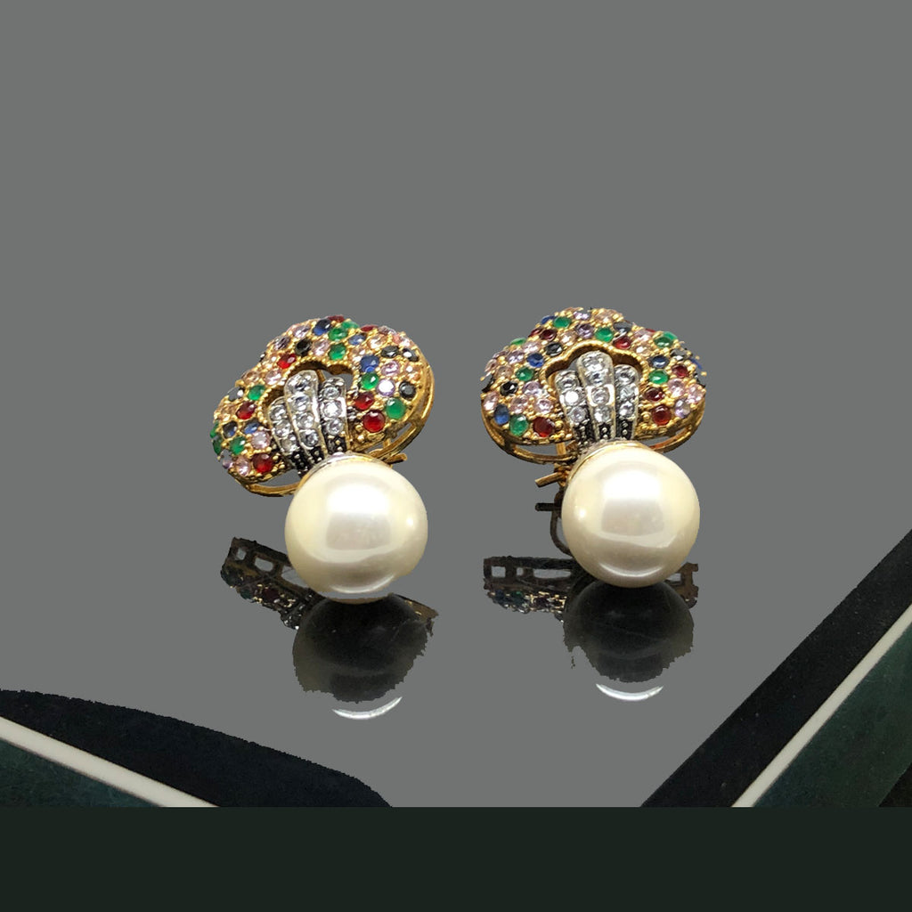 Gold-Plated Traditional Earrings with Pearl Embellishments