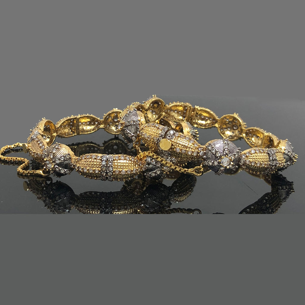 Gold-Tone Antique Bangles with Dual-Tone Crystal Detailing