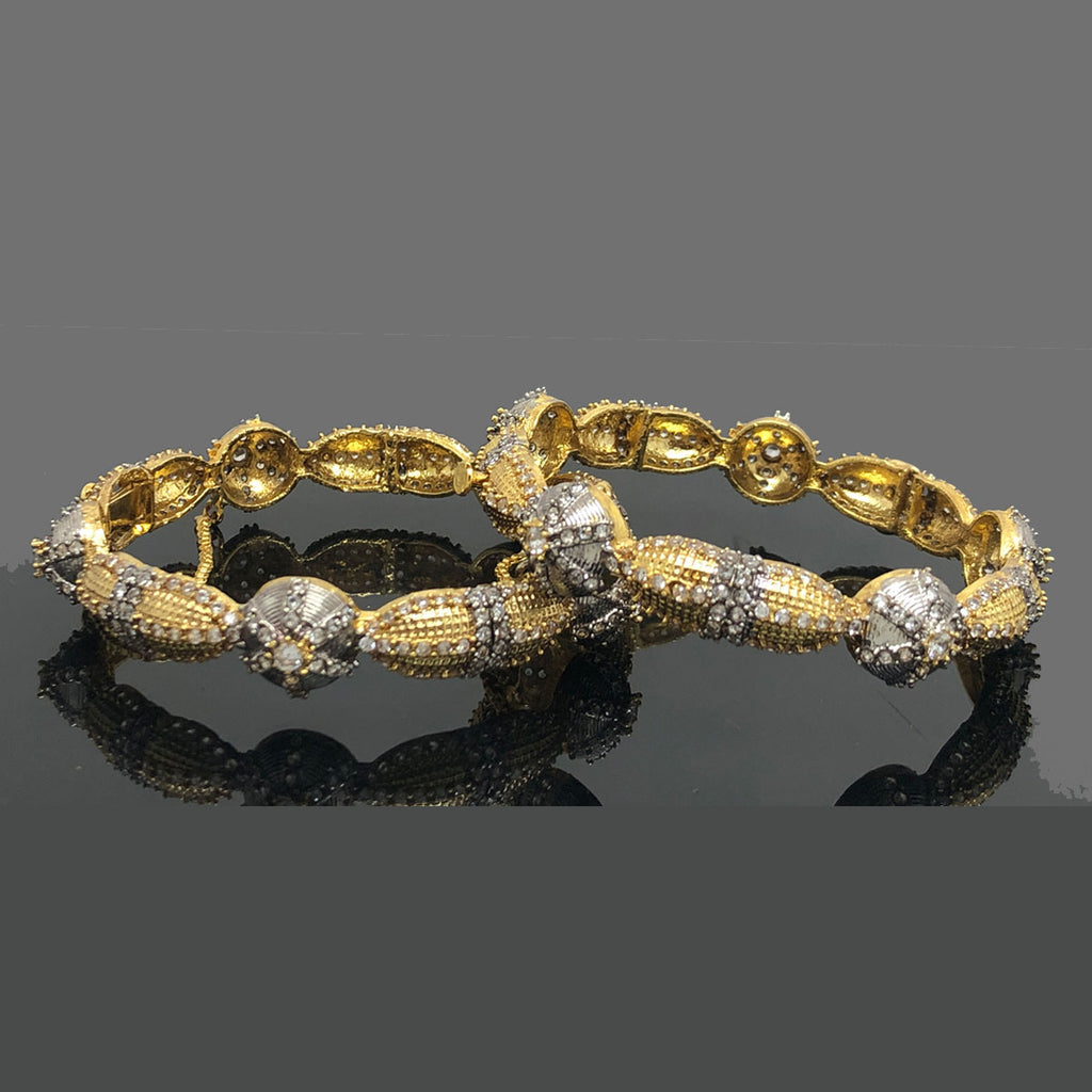 Gold-Tone Antique Bangles with Dual-Tone Crystal Detailing