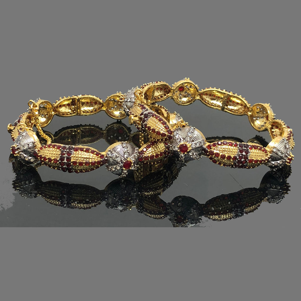 Gold-Tone Antique Bangles with Dual-Tone Crystal Detailing