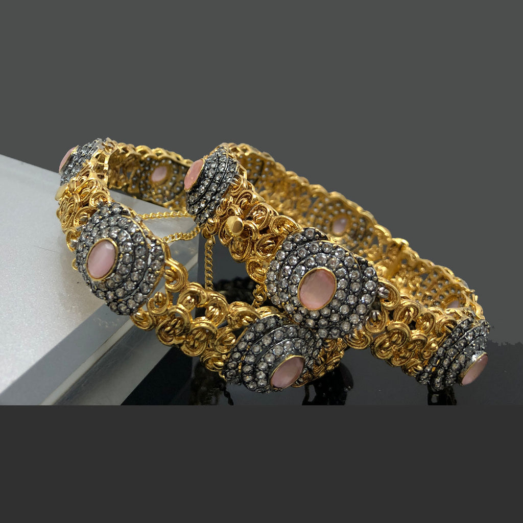 Gold Filigree Bangles with Black Crystal Accents and Center Stones