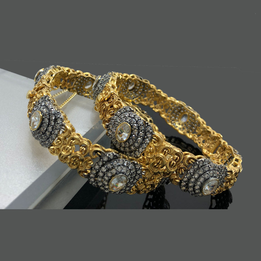 Gold Filigree Bangles with Black Crystal Accents and Center Stones