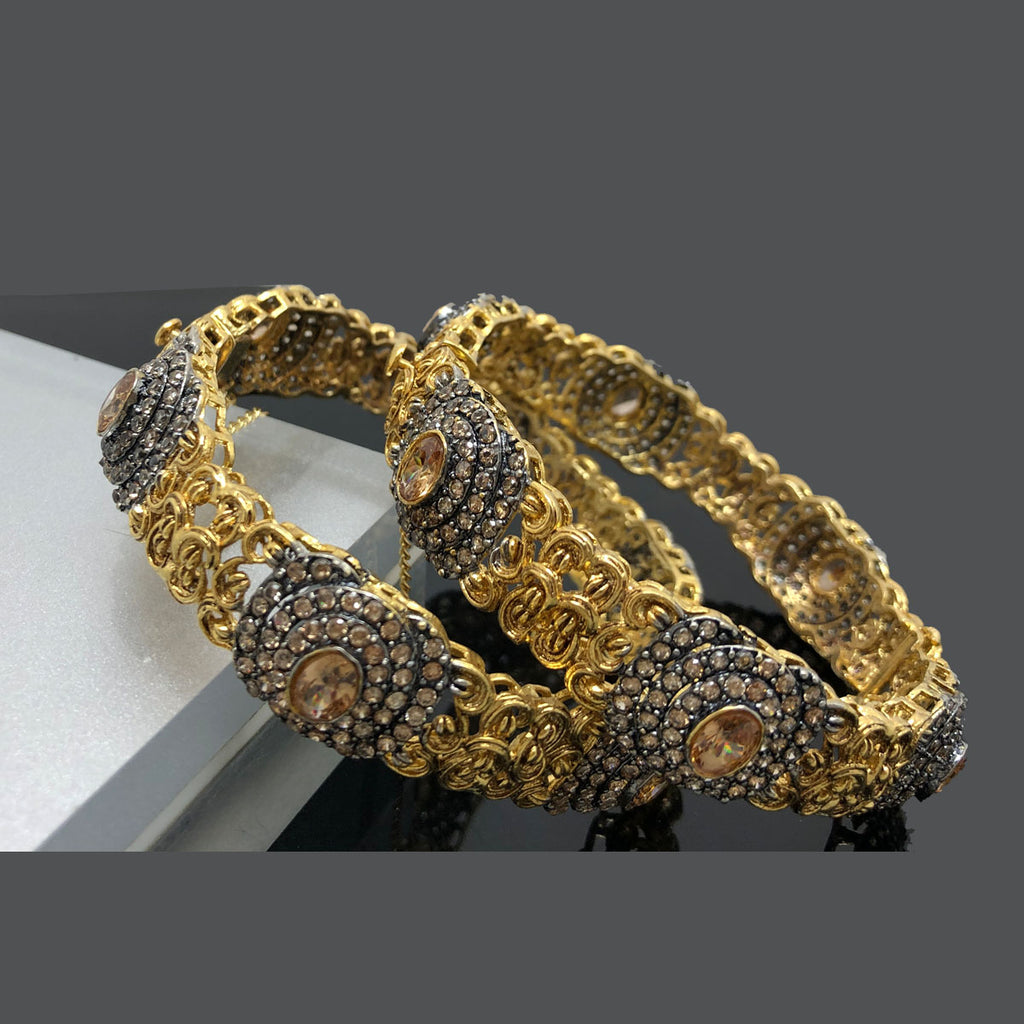 Gold Filigree Bangles with Black Crystal Accents and Center Stones