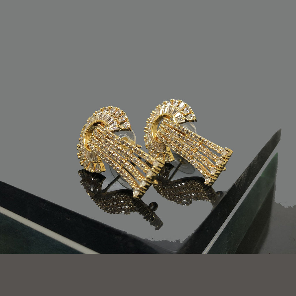 Luxury Gold Fan-Style Earrings with Sparkling Crystal Cascades