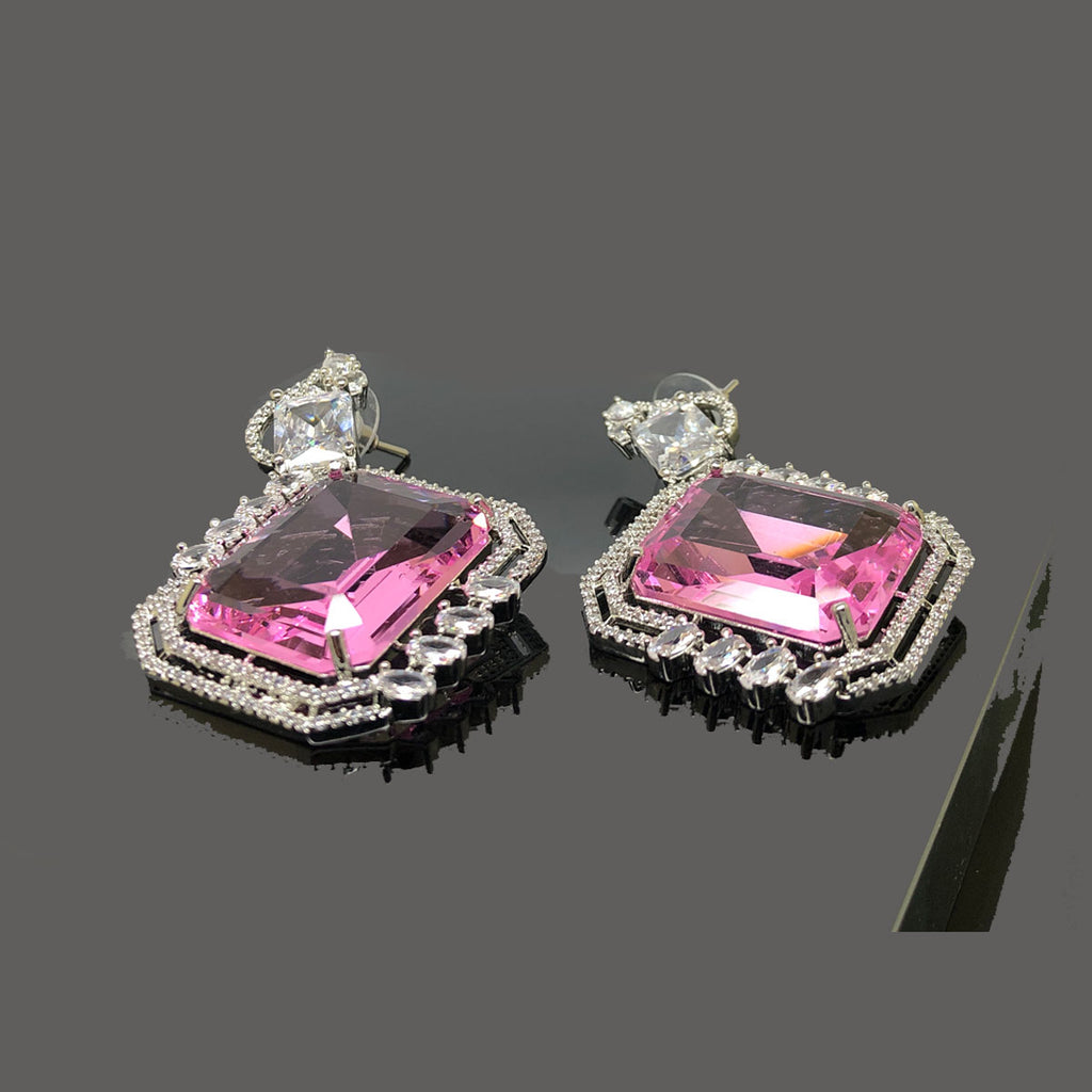 Luxury American Diamond Earrings with Pink Gemstone