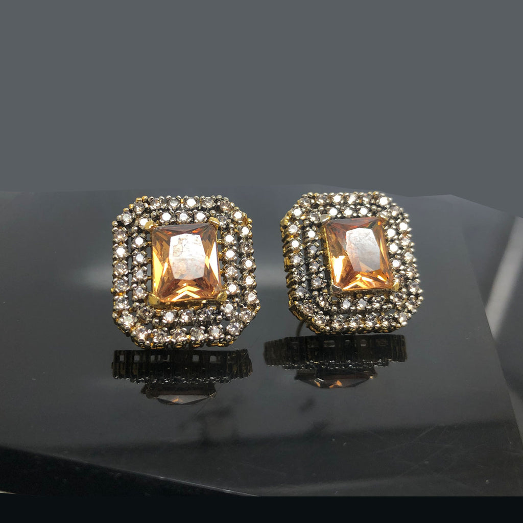 Radiant Rectangular Amber Stone Traditional Earring