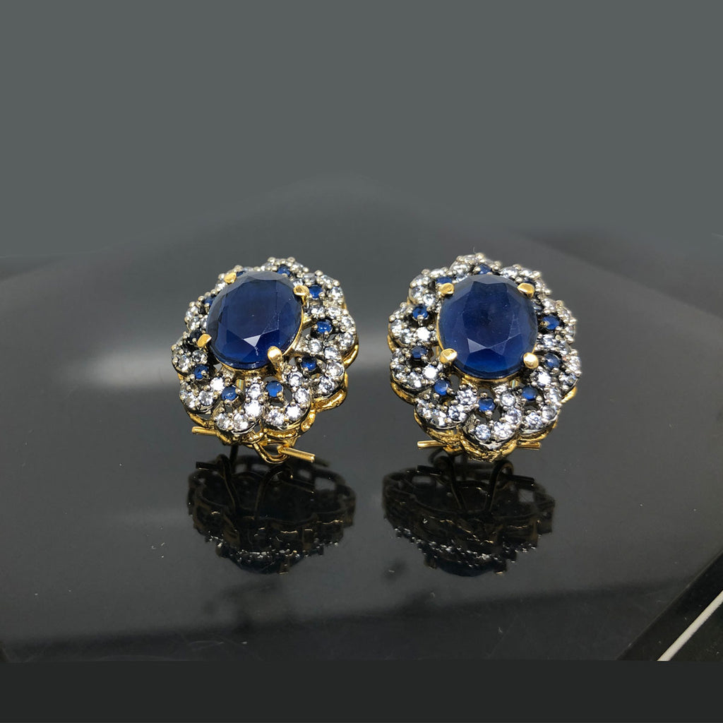 Elegant Crystal Floral Traditional Earrings with Gold Plating