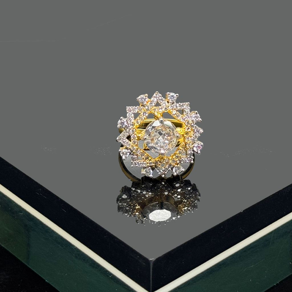 Radiant Golden Sunburst American Diamond Ring