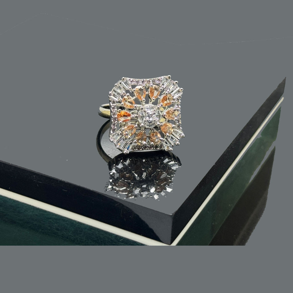 Square Radiant Ring with Intricate Crystal Design