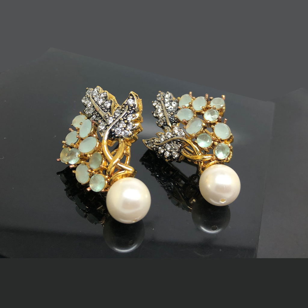 Golden Leaf Pearl Drop Earrings