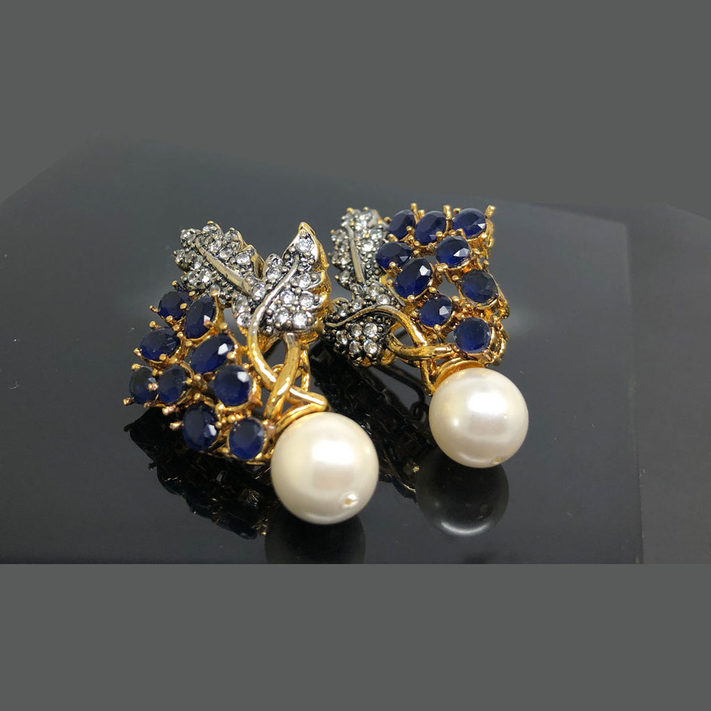 Golden Leaf Pearl Drop Earrings