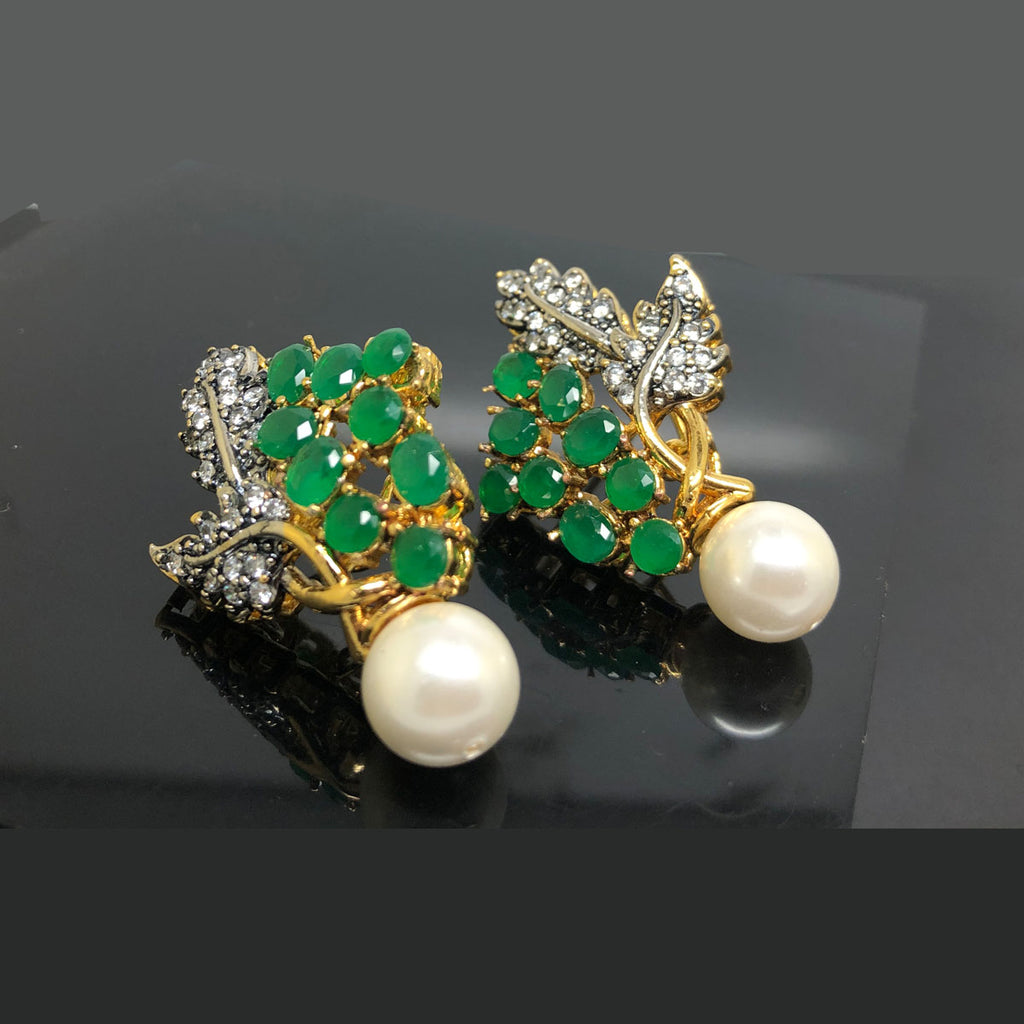 Golden Leaf Pearl Drop Earrings