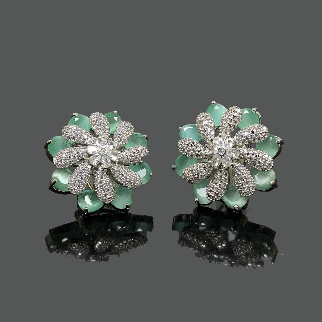 Luxury Floral Crystal Earrings - Silver & Gold Variants - Rs 2550