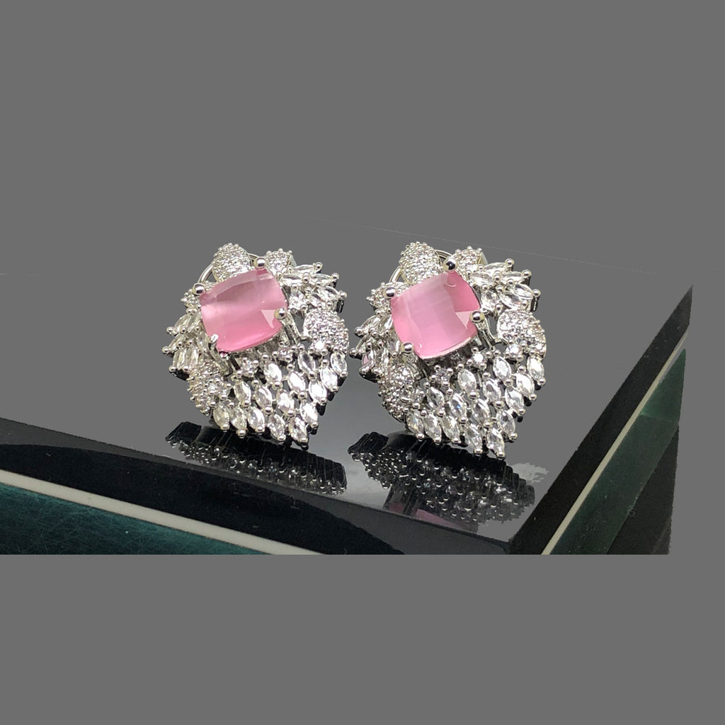 Elegant Gold Pink Stone Earrings with Crystal Detailing - Designer Jewelry