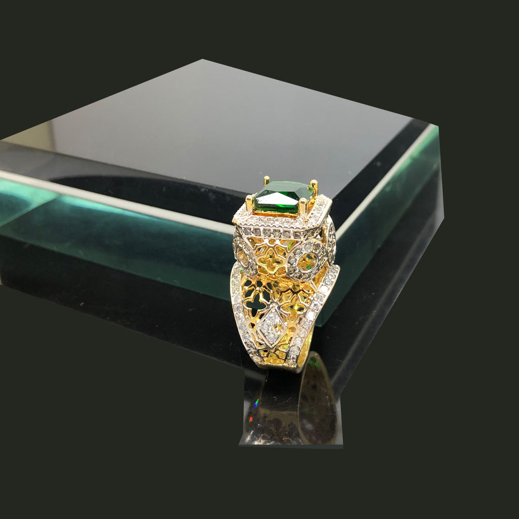 Exquisite Gold-Plated Gemstone Ring with Intricate Design