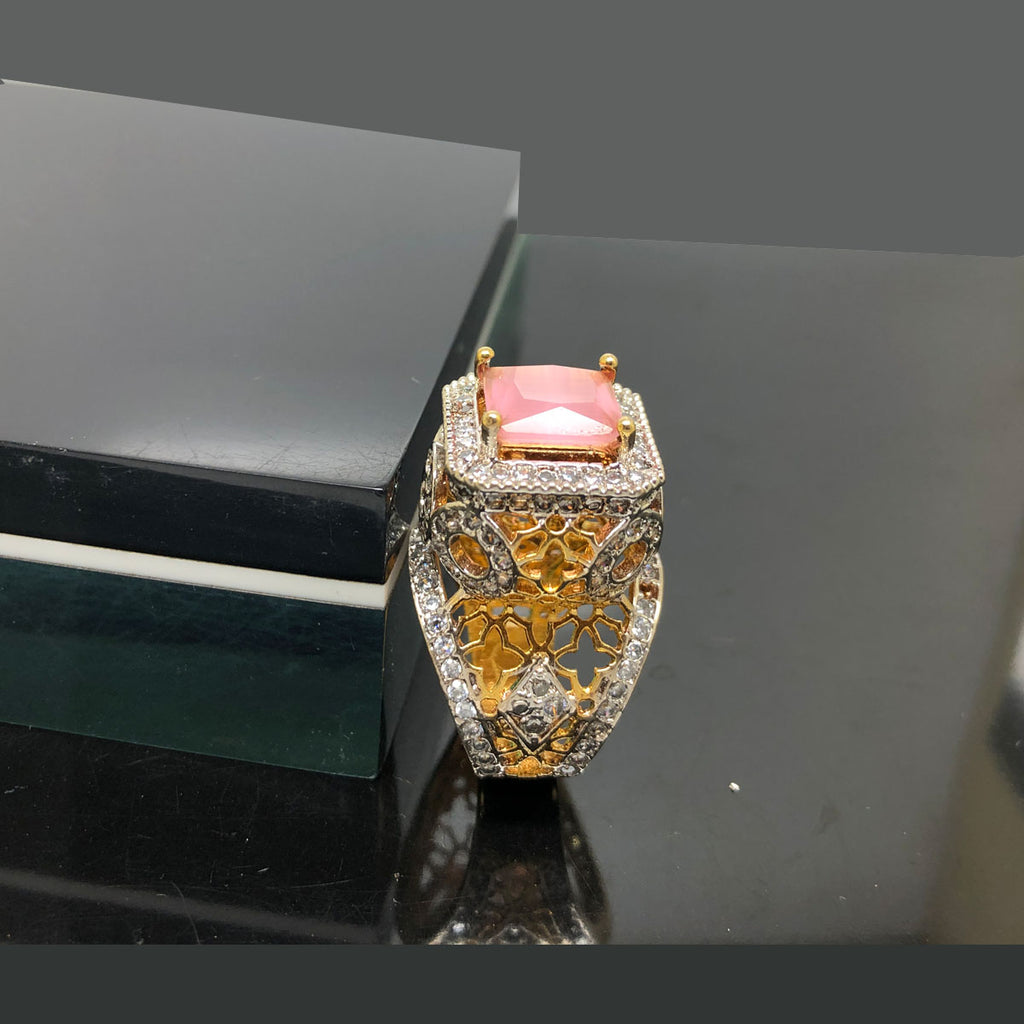 Exquisite Gold-Plated Gemstone Ring with Intricate Design