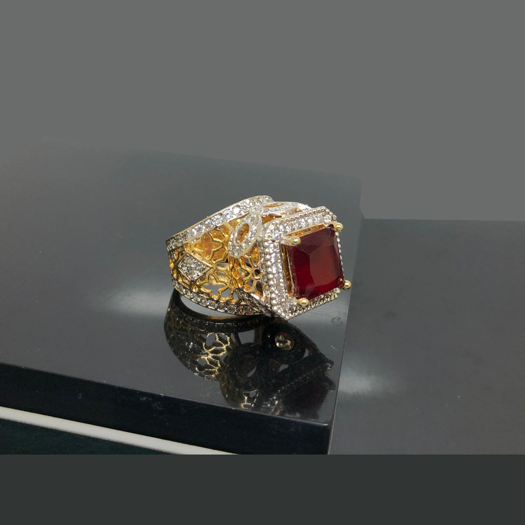 Exquisite Gold-Plated Gemstone Ring with Intricate Design