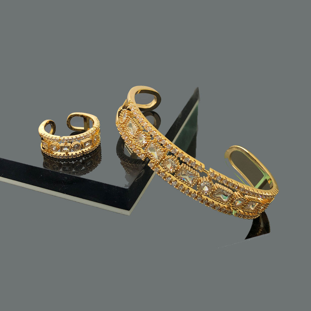 Elegant Crystal-Studded Bracelet and Matching Ring Set