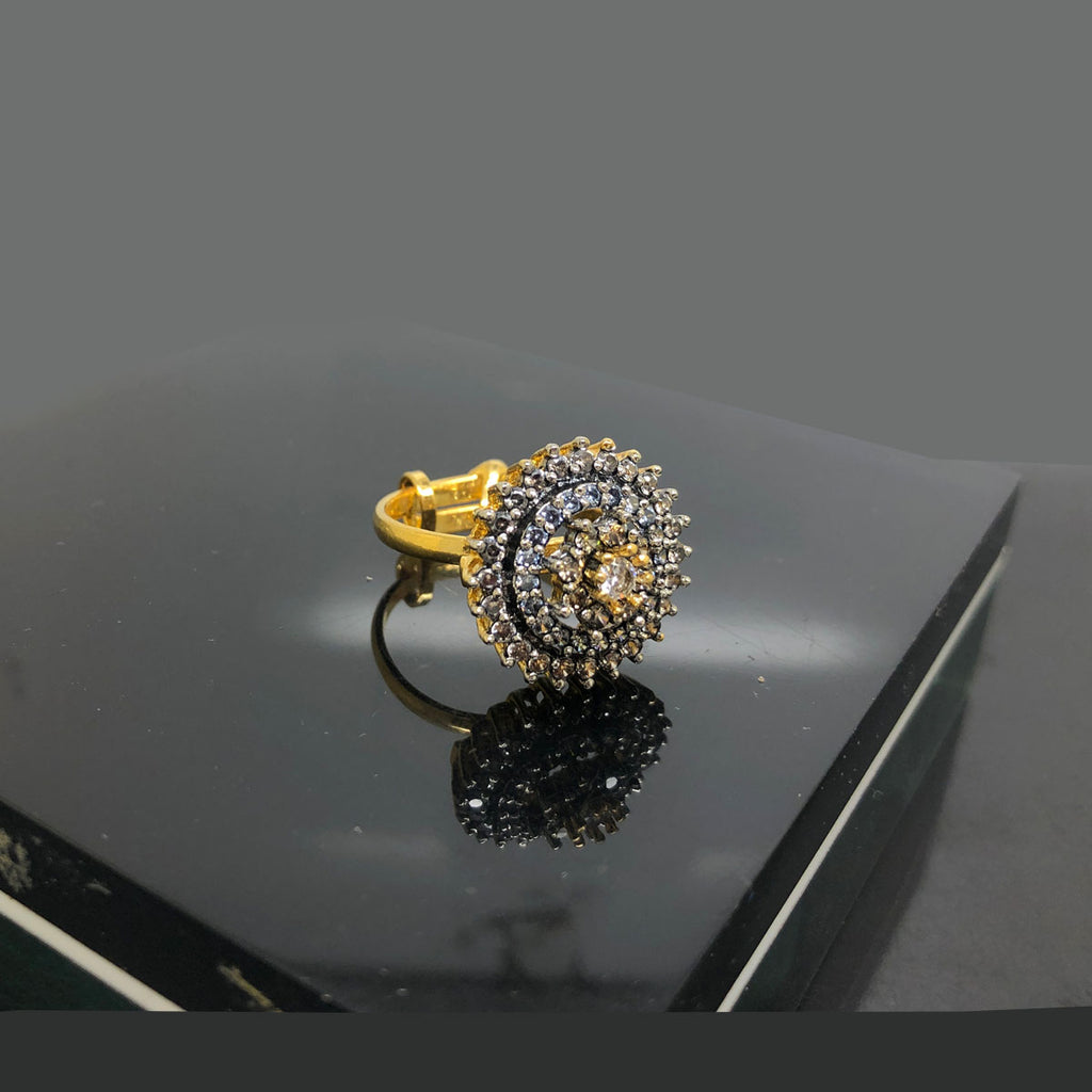 Radiant Gold-Toned Circular Halo Crystal Ring