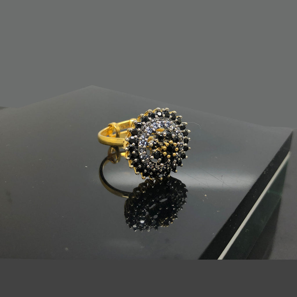 Radiant Gold-Toned Circular Halo Crystal Ring