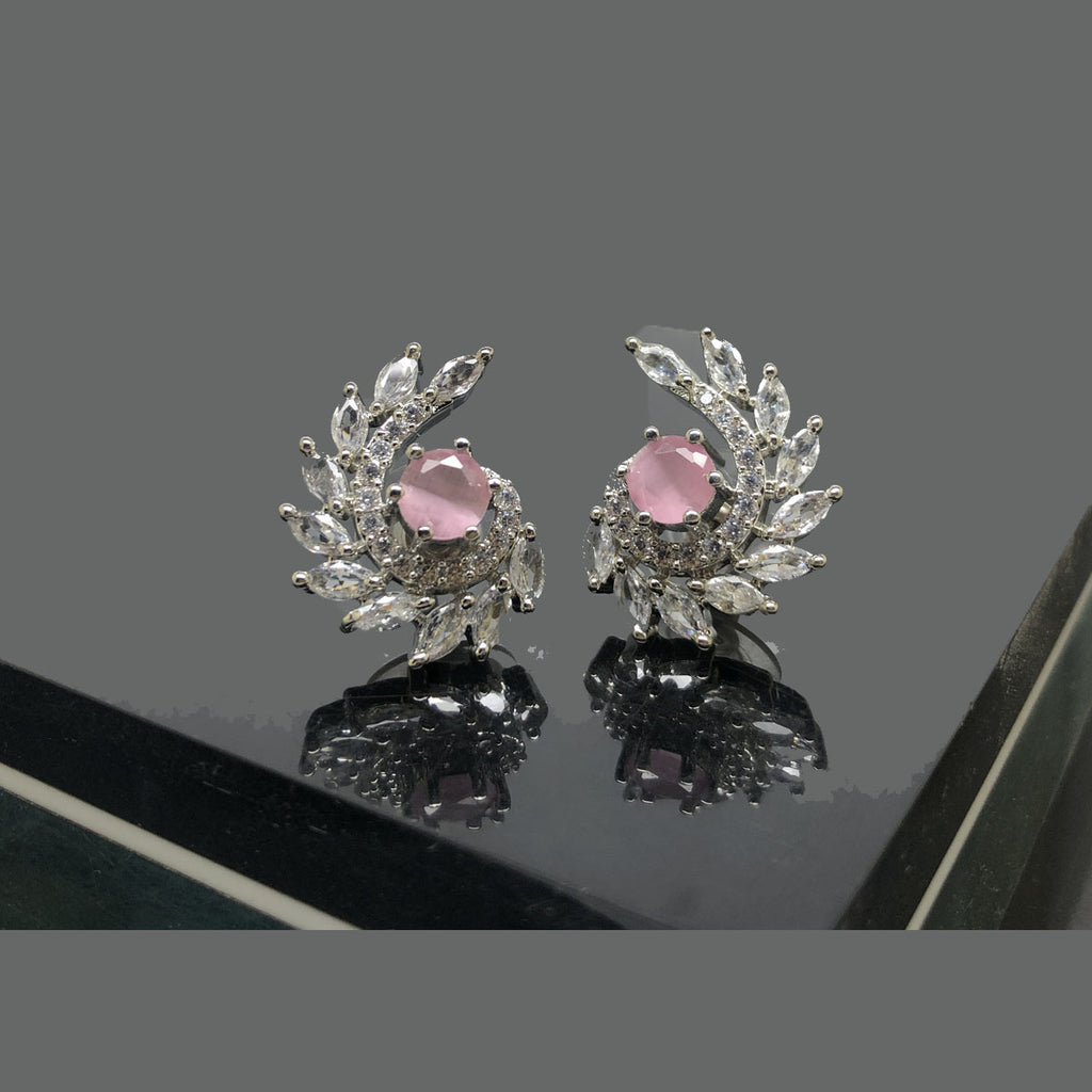 Elegant Crystal Leaf Stud Earrings with Colored Stone Center - Rs 1150