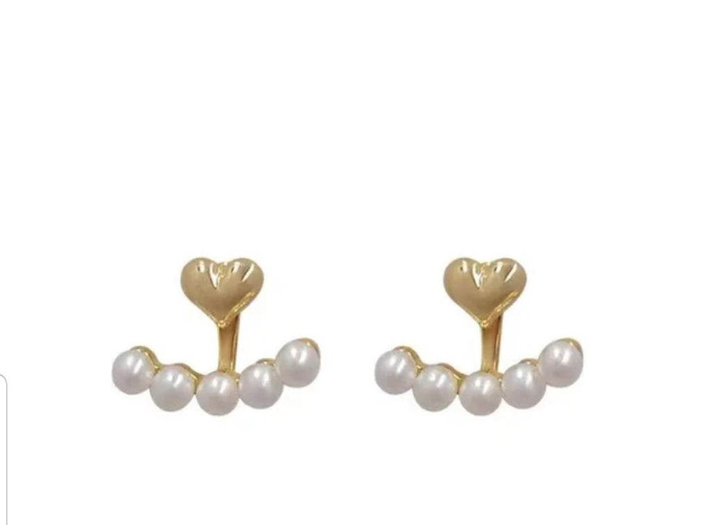 Gold Plated Heart and Pearl Stud Earrings